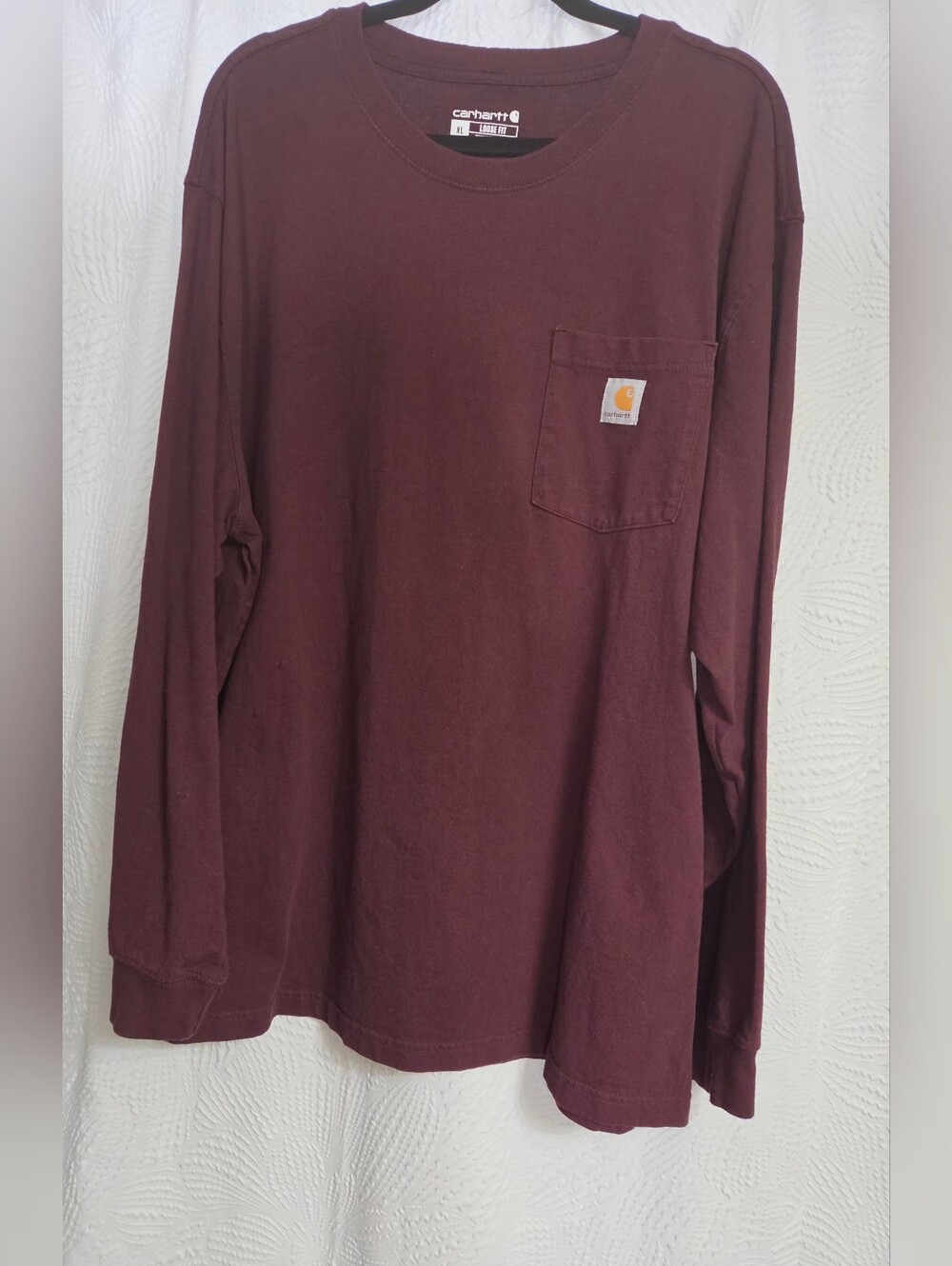 Carhartt Men’s Long-Sleeve Pocket T-Shirt - Maroon With Flaws